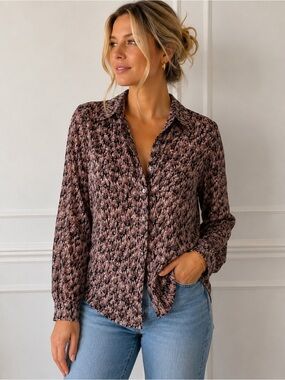 MASSIMO DUTTI Geometric Print V-Neck Blouse Top Small